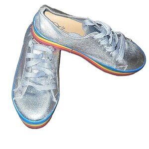 Silver Rainbow Stripe Platform Sneakers Art Class Womens Size 5 Canvas Casual Sh
